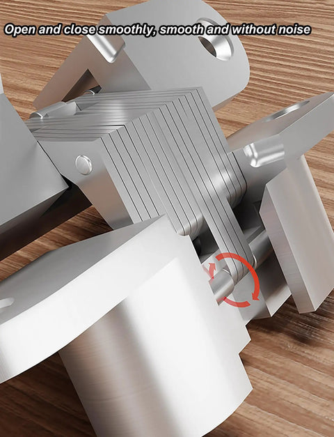 Close-up of Two Pack Hidden Door Hinges Invisible Concealed Cabinet Hinges 180 Degree Cross Hinges, zinc alloy material.