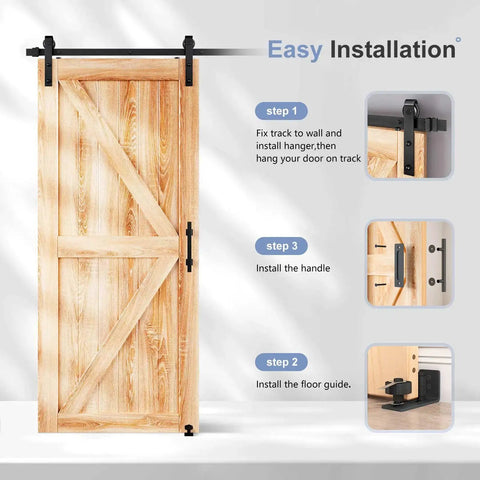 6.6 Ft Sliding Barn Door Track And Handle Hardware Kit With Basic J Pulley Ball Bearing Rollers Powder Coated Steel Smooth Quiet Sliding Easy Install Tested Beyond 100000 Cycles Suitable For 36 To 40 Inch Wide Single Doors
