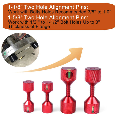 Flange Two-Hole Alignment Pins Set With Built-In Level, Detachable Double Pins In 1-1/8 And 1-5/8 Inch, 6061 Aluminum Red, side view