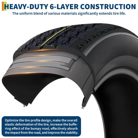 Cross-section of 2-Pack 5.30-12 Trailer Tires With 12 Inch Rims, 5 Lug On 4.5 Inch Bolt Pattern, showing 6 ply load range C construction