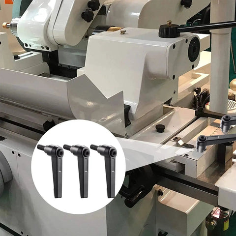 Three Piece Zinc Alloy Clamping Lever Thumb Ratchet for Trailer Jack Handle shown installed on machinery