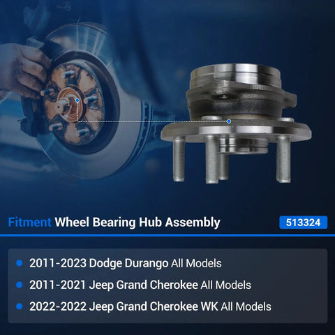 Front Wheel Hub And Bearing Assembly For 2011-2020 Dodge Durango And 2011-2019 Jeep Grand Cherokee, 5 Lug, Easy Install
