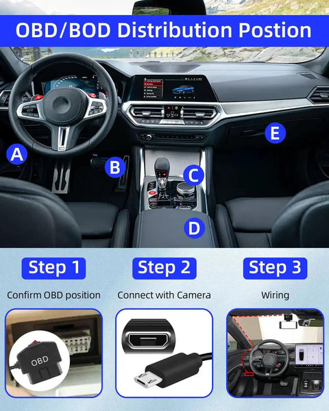 Installation steps for OBD2 to Micro USB Power Cable for Dash Camera 24 Seven Hardwire Charger with Switch in car