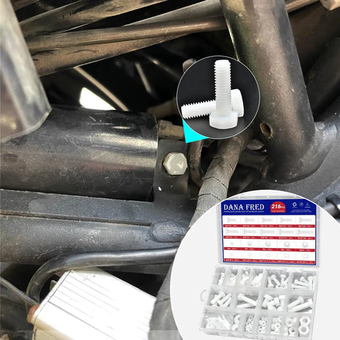 M4 M5 M6 M8 M10 White Nylon Hex Bolt Nut Washer Kit With 216 Pieces For DIY Electronics Makers, used in machinery.