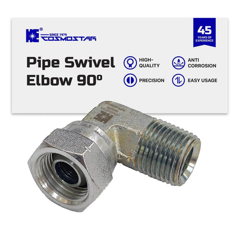 Cosmostar pipe swivel elbow 1/2 in NPTF male x 1/2 in NPSM, 90°, zinc-plated steel hydraulic adapter