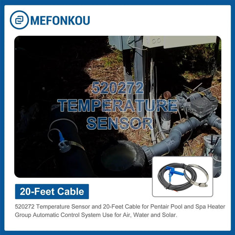 Outdoor temp sensor with 20 ft cable for Pentair pool and spa automation, installed near Pentair system, 520272 model.