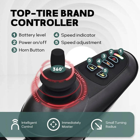 Electric wheelchair remote controller with 360° joystick, black handheld control for foldable wheelchair