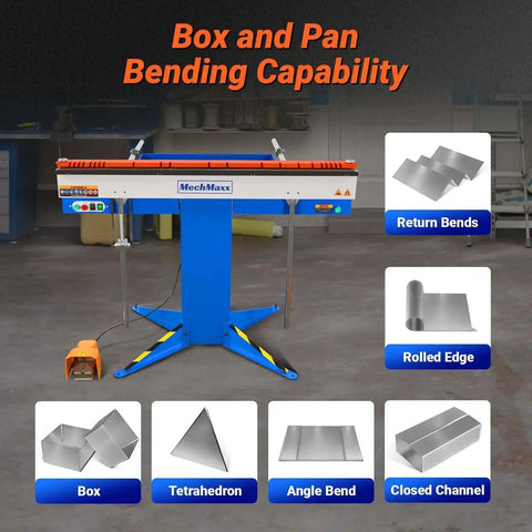 Industrial Magnetic Pan And Box Sheet Metal Brake For 20 Gauge Capacity showing box and pan bending capability.
