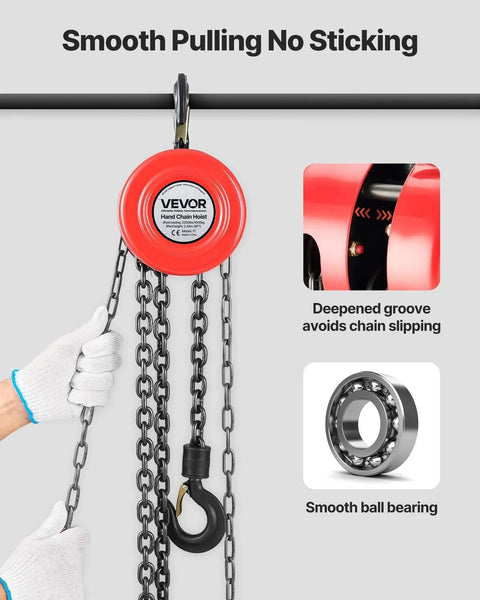 1 Ton Hand Chain Hoist With 8 Ft Lift Galvanized G70 Chain Heavy Duty Pulley Block in use, showing hand operation and components