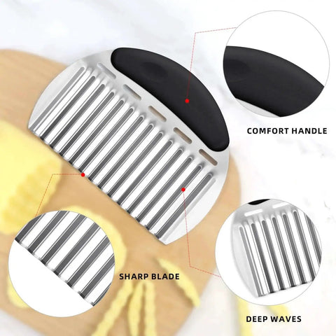 Stainless Steel Potato Crinkle Cutter And French Fry Cutter Large Wavy Slicer for Vegetables and Fruits Black, comfort handle