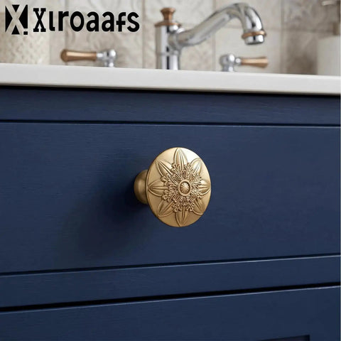 Champagne Bronze Cabinet Knobs Ten Pack Vintage Round Floral Hardware on navy cabinet