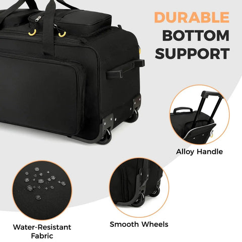Large 90L Rolling Duffle Bag With Wheels And Telescoping Handle For Travel And Weekend Getaways, black, durable bottom support