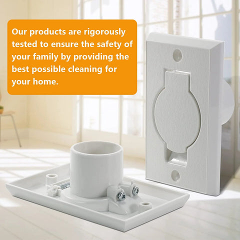 White plastic central vacuum wall inlet plate with round door; includes mounting base, screws, 2-pack.