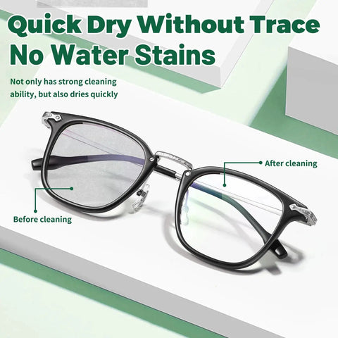 Pre-Moistened Lens Wipes for Glasses and Screens 5x6 Inches 200 Pack demonstrating streak-free cleaning on eyeglasses.