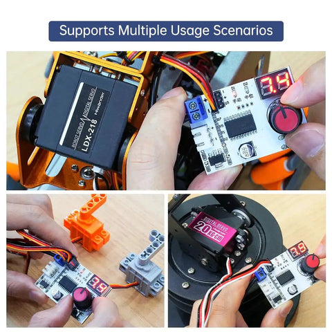 Digital Servo Tester For RC Systems, One Channel Motor Controller With Centering Tool in use with RC model parts, display screen visible