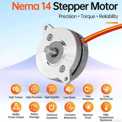 High Torque Nema 14 Round Stepper Motor For 3D Printers And CNC Machines 0.9 Degree Bipolar 2 Phase, front view with features