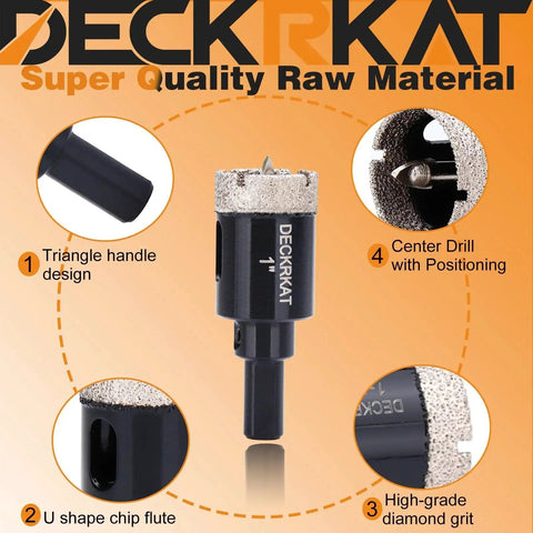 2 Pack 1 Inch Diamond Tipped Hole Saw Bits With Guiding Pilot Bits for porcelain tile showing close-up of diamond grit and design features