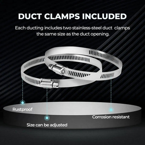 Stainless steel duct clamps included with Insulated 4 Inch Dryer Vent Hose Flexible Duct 25 Feet With Stainless Steel Clamps