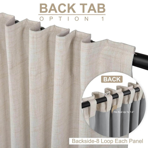Ultimate Blackout Sliding Door Curtains For Living Room Darken The Space With 100 Percent Blackout Thermal Insulated And Noise Reducing Back Tab And Rod Pocket 1 Panel Set 100 Inch Wide By 84 Inch Long Cream showing back tab and rod fit details