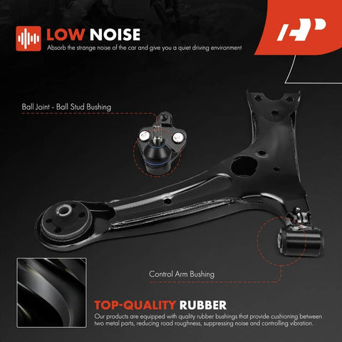 A-Premium front suspension lower control arm with ball joint and rubber bushing, black metal, side view