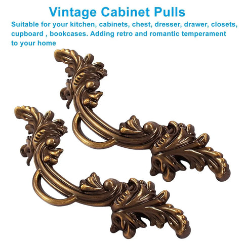 Six-Piece Vintage Cabinet Pulls Handles In Bronze Finish with European Style for Kitchen and Dresser, 5.31 Inch Length