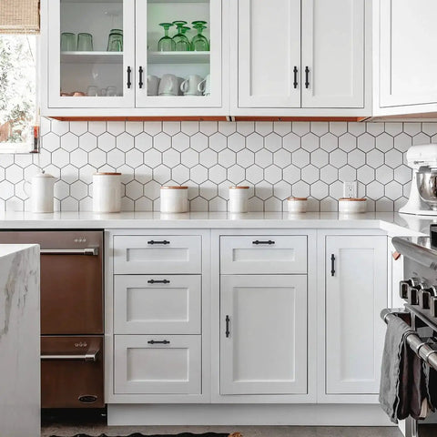 Kitchen cabinets with Black Cabinet Pulls 25 Pack, 3 Inch Hole Center, 5 Inch Total Length, 1/2 Inch Diameter, rust-resistant stainless steel