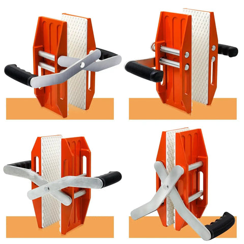 Four views of White Rubber Lined Granite Carrying Clamps Double Handed Lifter Marble Slabs showing handles and rubber lining.