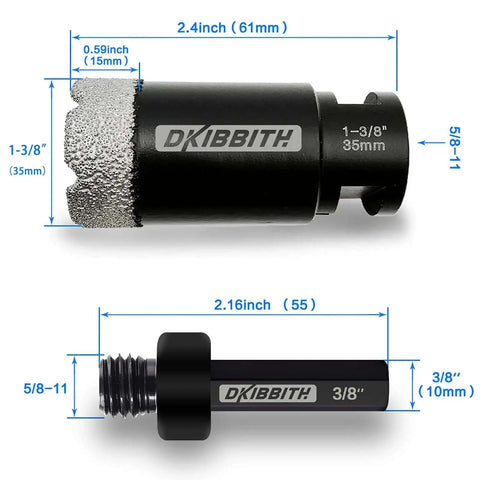 Dry Diamond Core Drill Bits One And Three Eighths Inch Tile Hole Saw for Porcelain Ceramic Tile Marble Brick, with adapter