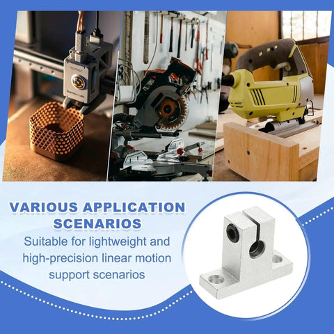Aluminum 6mm ID Linear Rod Rail Mounting Bracket Set For Fast Smooth Motion In 3D Printers And Robotic Systems Shaft Supports Clamps And Guides Pack Of 4 displayed with various application scenarios in workshop settings.