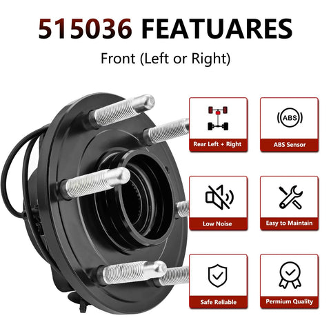 4WD Front Wheel Hub Bearing 515036 Chevy Silverado Suburban Avalanche Express 1500 Tahoe 2002 to 2006 Yukon Sierra Savana 1500 Cadillac Escalade Wheel Hub Assembly showing 6-bolt hub and ABS sensor front view.