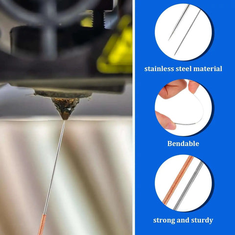 Stainless Steel Nozzle Cleaning Needles Set, 10-Piece Clear Bottle, Includes 0.15mm To 1.0mm Tips For 3D Printers, close-up view of needle