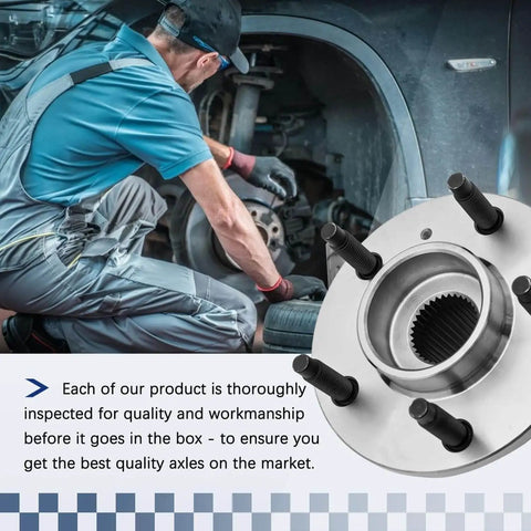 Mechanic installing Front or Rear Wheel Hub Bearing Assembly Single Unit for 2001-2005 Pontiac Aztek & Montana, 5-Lug, ABS