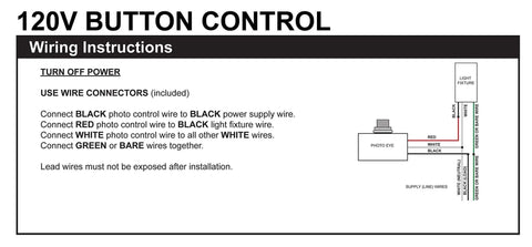 Wiring instructions for Outdoor Dusk To Dawn Photocell Sensor For Lamps And Fixtures No Manual Switch Needed Auto On At Dusk And Auto Off At Dawn 120V UL Listed Black Easy Install Fits Standard Mounting Hole.
