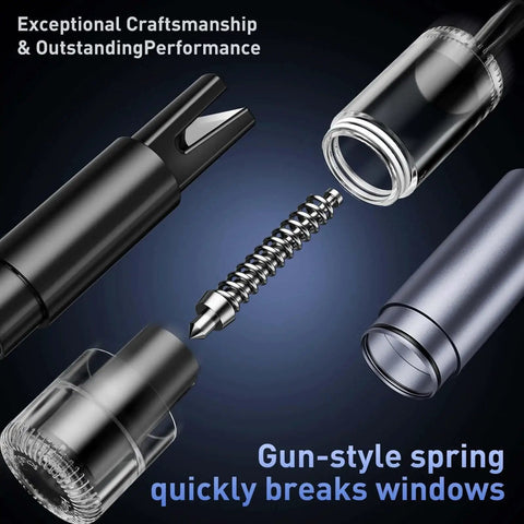 3 Pack Car Window Breaker Hammer And Seatbelt Cutter Kit With 2 In 1 Emergency Escape Tool components showing internal spring mechanism.