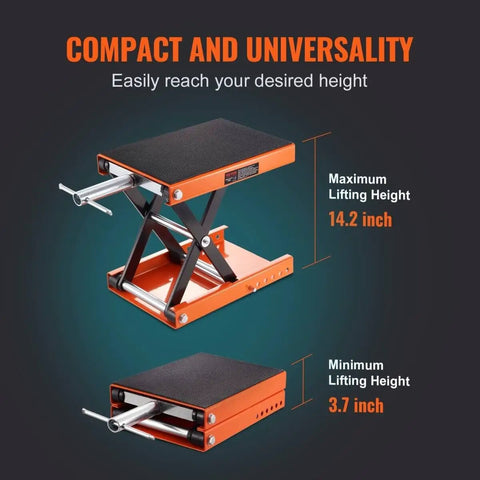 Heavy Duty Motorcycle Lift With Wide Deck and 1100 Lbs Capacity, Scissor Jack With Safety Pin, Adjustable Height From 3.7 To 13.8 Inches