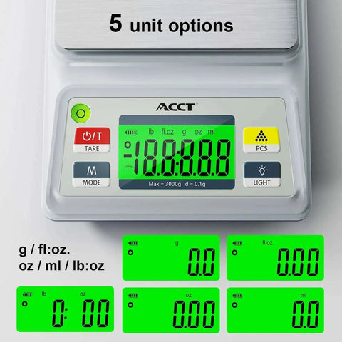 Ultra Precision 3000g Capacity Analytical Balance Lab Scale With 0.1g Readability, showing digital display and unit modes.