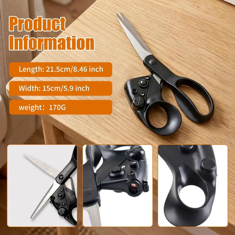 Laser Guided Scissors For Fabric Cutting And Sewing With Precision Laser Line, Quilting And Crafting on wooden table