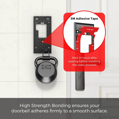 No Drill Doorbell Mount With Mega Strong 3M VHB Adhesive Battery Video Doorbell Holder for Renters and Offices installed on wall