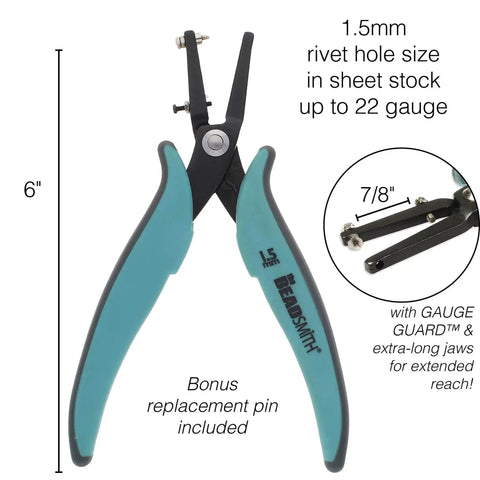 Metal Hole Punch Pliers With Gauge Guard For Clean 1.5mm Rivet Holes In Sheet Metal Up To 22 Gauge, pro-grade tool with bonus pin