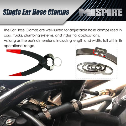 Single ear hose clamps, MISPIRE, 10.3–11.8 mm, 304 stainless steel, 100 pcs for automotive and home appliances