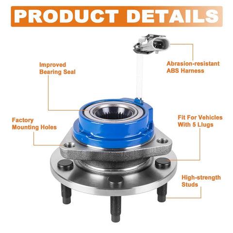 Detailed view of Pair Front Wheel Hub Bearing Assemblies 513121 Fits Chevy Impala 2000-2013 with labeled features
