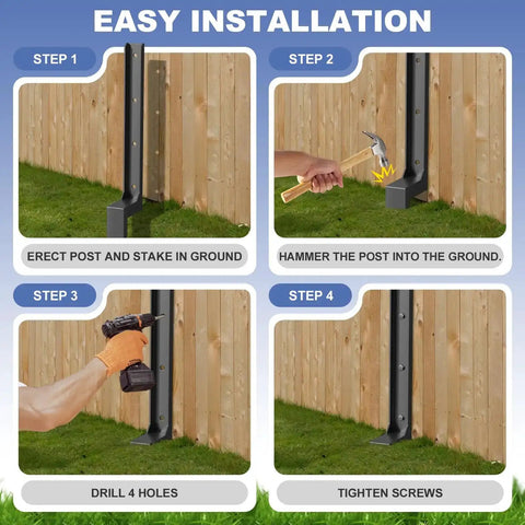 Installation steps for Six Pack Fence Post Repair Kit With Heavy Duty 33.6 Inch Ground Stakes And Thickened Steel Anchor Spikes.