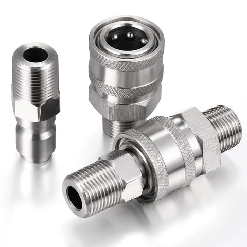 8-pack stainless steel NPT 3/8 inch pressure washer quick-connect adapters, male and female fittings