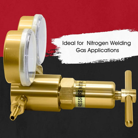 Side view of High Pressure Nitrogen Regulator With 2.5 Inch Gauges CGA-580, ideal for nitrogen welding gas applications