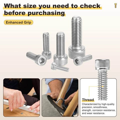 Stainless Steel Socket Head Cap Screws Kit Metallixity 1050 Pieces Pro Grade M1.4 And M1.6 With Lengths 3 4 6 8 10 Mm And 4 6 8 10 16 Mm Internal Hex Drive Allen Screws For DIY Projects, Furniture Repair, Plumbing, Woodworking displayed.