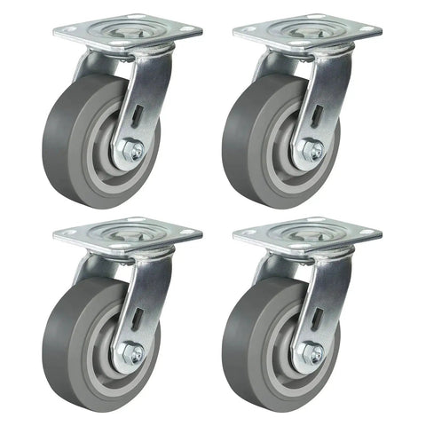 5 Inch Heavy Duty Swivel Caster Wheels Set Of 4 For Carts Industrial Use With Thermoplastic Rubber Wheels, Abrasion Resistant And Shock Absorption