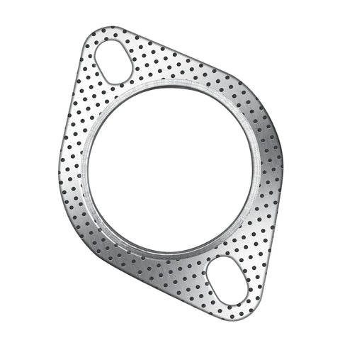 Exhaust gasket, 2.5 inch, angled front view, two-bolt flange with perforated metal