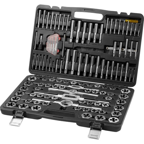 116 Piece Tap And Die Set For Metric And SAE Threads With Hardened Bearing Steel Taps And Dies Includes Full Accessories And Storage Case
