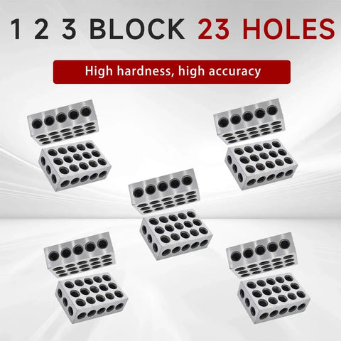 Five Matched Pairs 1 X 2 X 3 Inch Precision Steel Milling Blocks With 23 Holes For Clamping And Alignment, 0.0002 Inch Accuracy