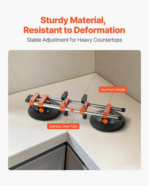 Seamless Seam Setter Kit 2 Pack With 6 Inch Vacuum Cups for Stone Countertops showing aluminum handle and stainless steel tube.